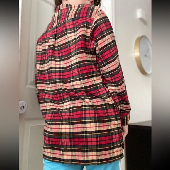Vintage Eddie Bauer Plaid‎ Half Zip Flannel Sweater Top Sz Small Red Oversized - Picture 3 of 5